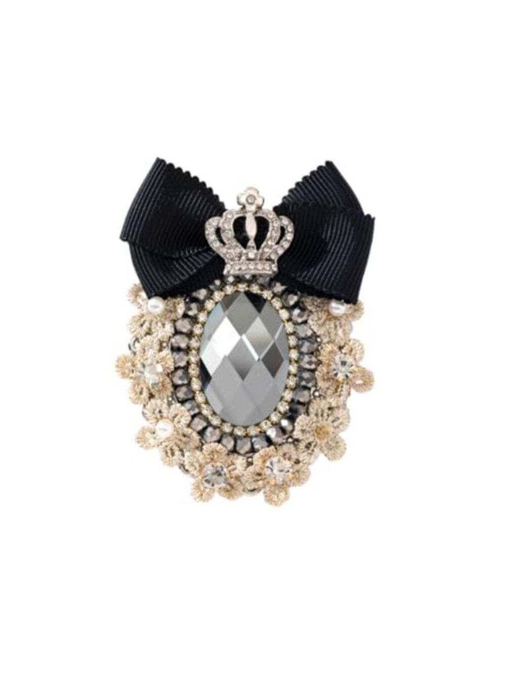 Vintage Brooches and Pins for Women Black Bow Crown Brooch with Rhinestone
